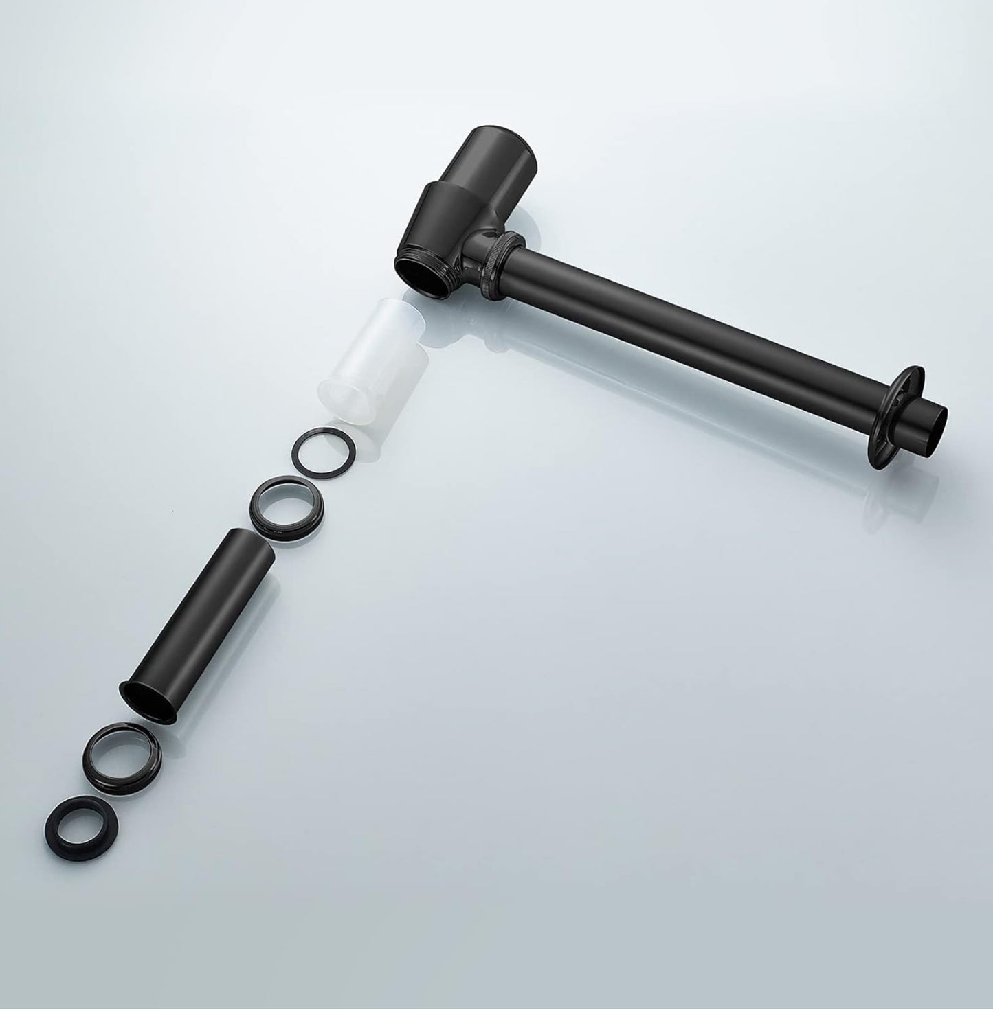 Ibergrif M20505B, Siphon de Lavabo en Métal, Siphon à Tube 1-1/4"x32mm, Tube Siphon de Lavabo en Acier Inoxydable Anti Odeur pour Evier Cuisine, Hauteur Réglable, Givré, Noir