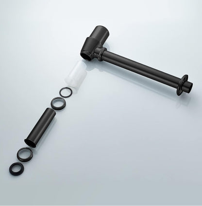 Ibergrif M20505B, Siphon de Lavabo en Métal, Siphon à Tube 1-1/4"x32mm, Tube Siphon de Lavabo en Acier Inoxydable Anti Odeur pour Evier Cuisine, Hauteur Réglable, Givré, Noir