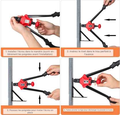 Jeu de pinces à riveter Machine à riveter M5 M6 M8 Écrous à riveter 60 pièces 6 épins en acier au chrome-molybdène Poignée 360mm pour tôles d'acier et métal