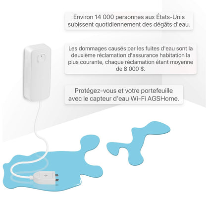 AGSHome Détecteur d'eau WLAN Alarme d'eau, alarme de fuite APP, fonctionne avec l'application SmartLife, fonctionnement sur batterie, pour machine à laver, salle de bain et cave