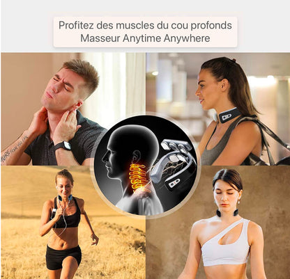 Masseur de cou, masseur de cou intelligent avec fonction de chaleur, masseur de dos à impulsion électrique, soulagement de la douleur au cou et à l'épaule, pour la maison, le bureau, les voyages