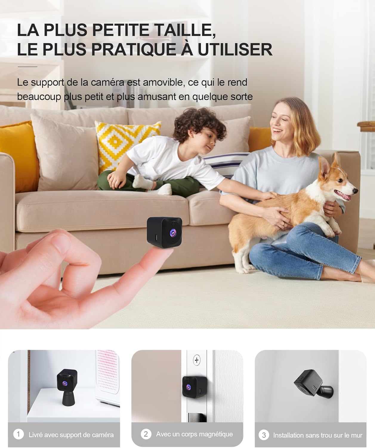 Camera Espion,WiFi（2.4GHz） 4K HD Mini Caméra de Surveillance Interieur/Extérieur sans Fil avec Enregistrement Distance Discrete Mini Détection Mouvement/Vision Nocturne/Longue Batteries