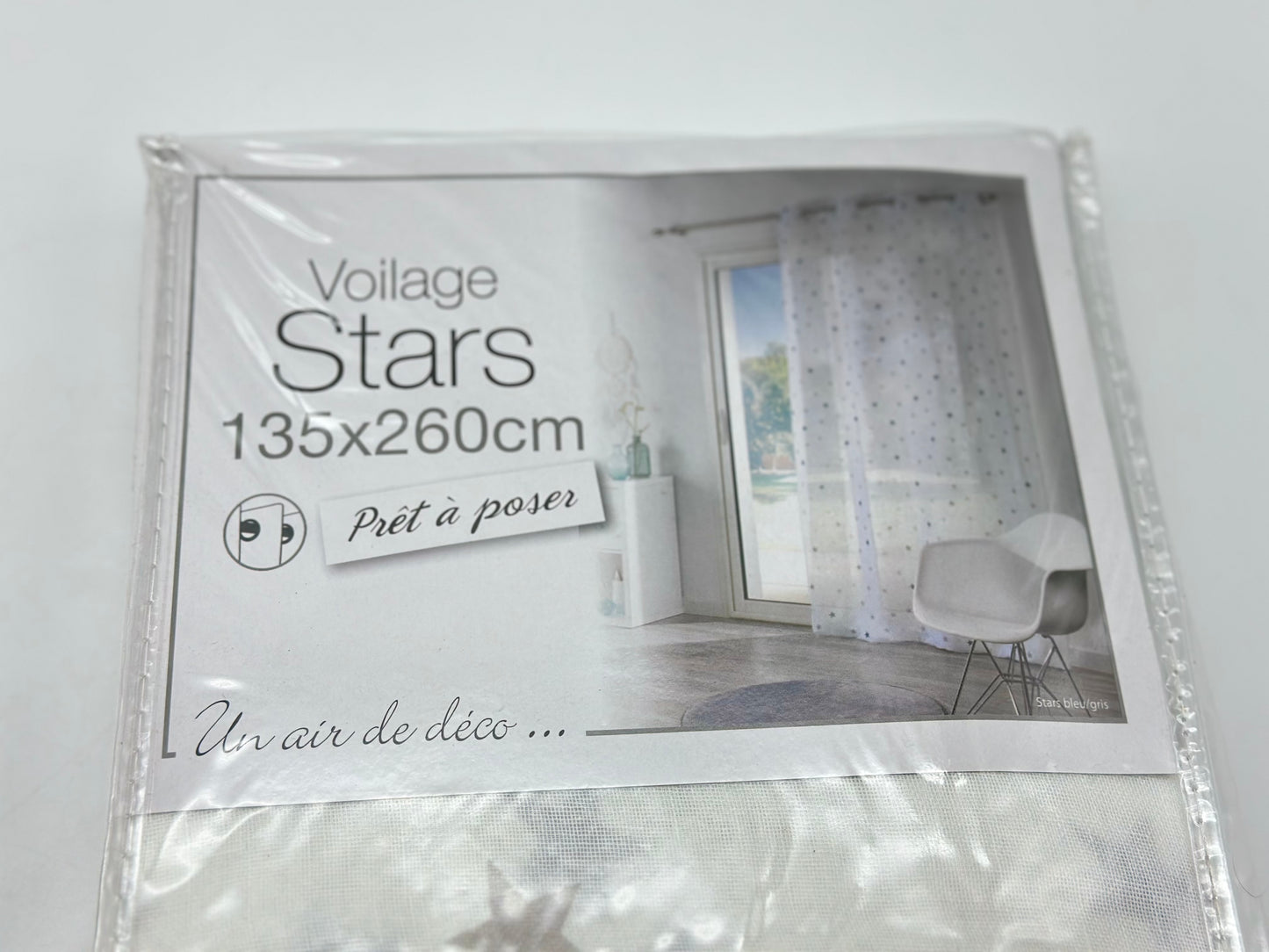 Voilage tamisant, Stars bleu et blanc l.135 x H.260 cm