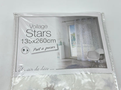 Voilage tamisant, Stars bleu et blanc l.135 x H.260 cm