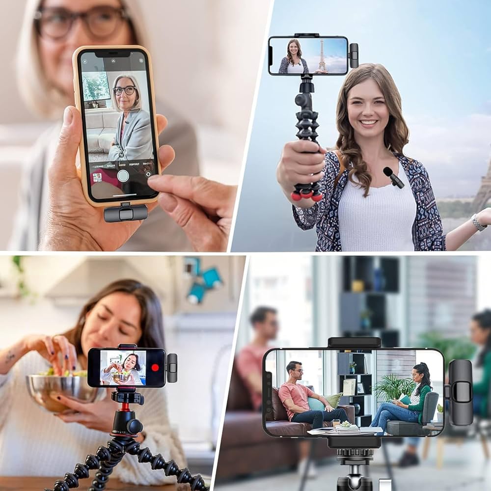 Microphones sans Fil pour Android, Microphone Bluetooth à Clipser sans Fil, Mini Microphone Cravate pour Enregistrement vidéo, Diffusion en Direct, Vlog, Youtube, TikTok (2 micros