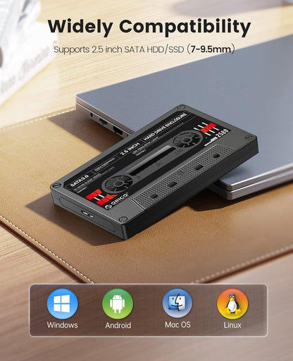 Boîtier Disque Dur 2,5'' USB3.0 vers SATA, Tape-Retro Boîtier pour Disque Dur Externe pour Disque Dur SSD de 7/9,5 mm, Supporte UASP et Une Capacité Jusqu'à 6TB, Noir(2580U3-V1-BK)
