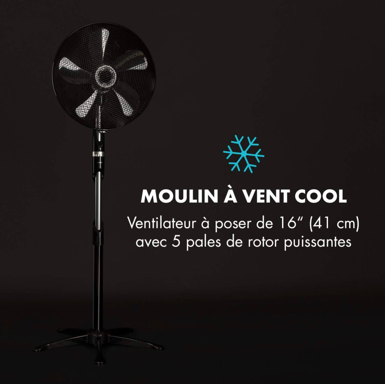 Ventilateur sur Pied, Jusqu'à 2040m³/h, 16" (41cm), 55W de puissance, 5 pales, Oscillation neuf