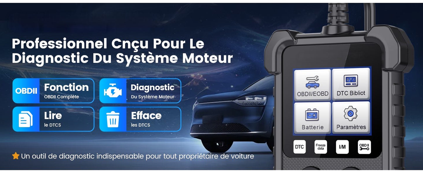 Scanner Lecteur Code Voiture EOBD avec Fonctions OBD2 complètes Vérifier l'outil Diagnostic neuf
