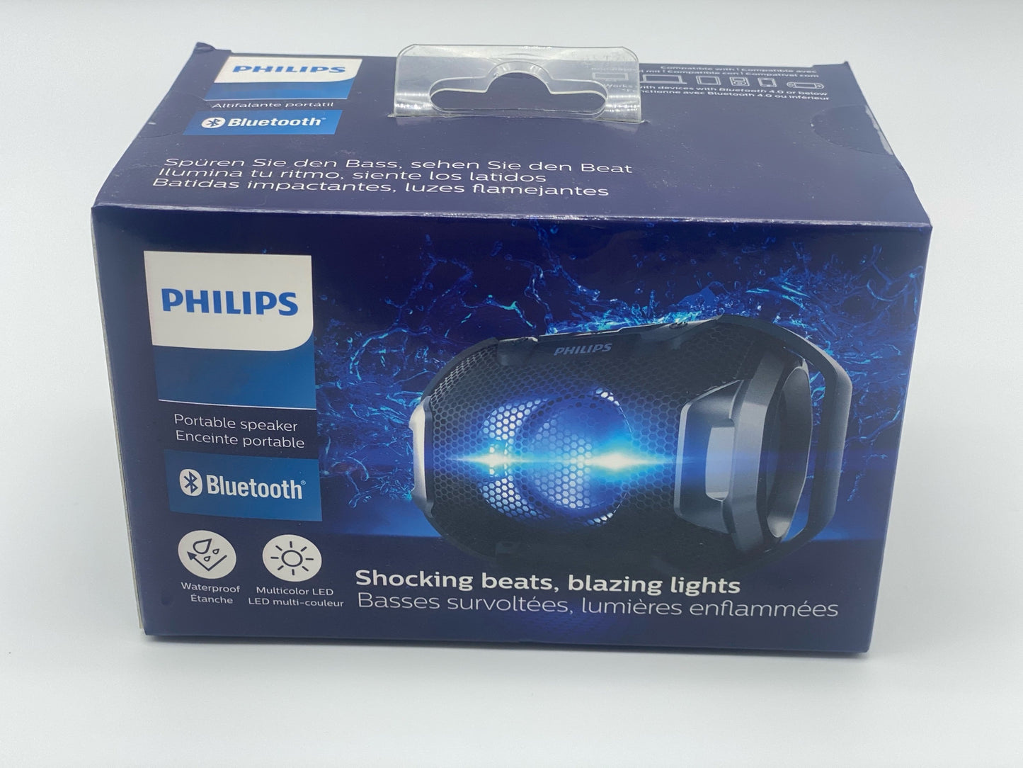 Philips Audio Enceinte Bluetooth portable SB300B/00 (Basses volumineuses, Bluetooth, lumière multicolore, fonction mains-libres, anti-chocs et étanche) Noir