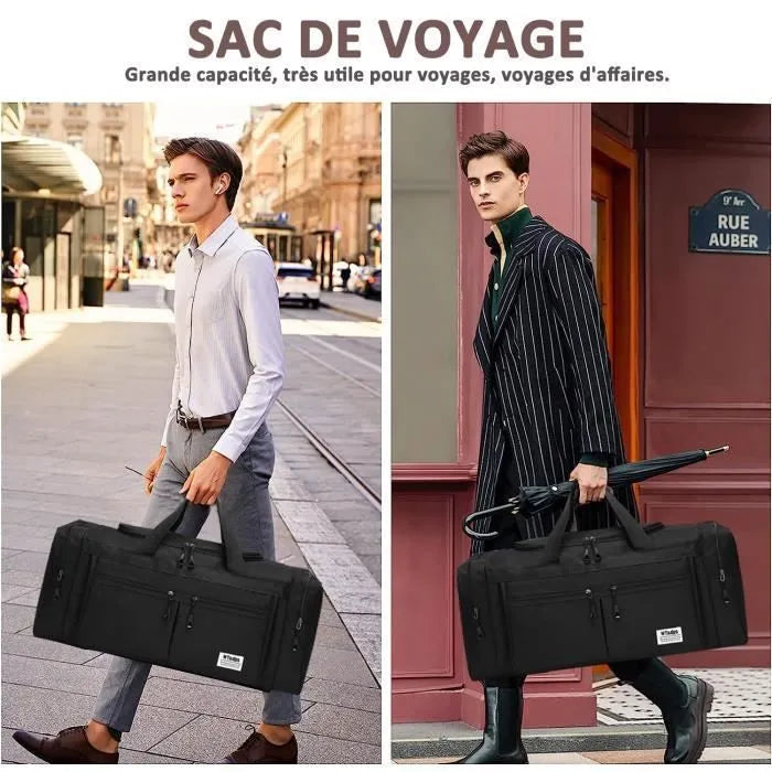 Sac de Voyage 80L, Grand Sac de Sport Pliable avec Bandoulière et Multi-Poches, Imperméable, Résistant à l'usure - 70x28x32cm