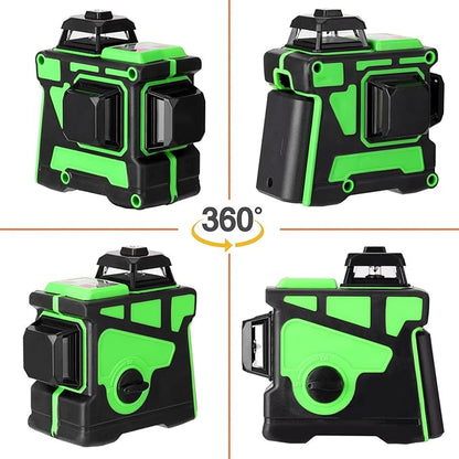 Niveau Laser Vert en 3 x 360 3D 12 Lignes avec Fonction 3° D'auto-Nivellement Auto-équilibrage du Niveau Laser Multifonctionnel 12 Lignes Lignes Horizontales Verticales a Trépied (1 Batteries)