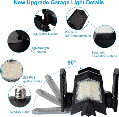 Luminaires de Garage à LED, 12000LM - 6500K Luminaire Garage, Éclairage Magasin Avec Panneaux Ajustables Multi Panneaux Position LED Plafond Lumineux Pour Garage Magasin Atelier Sous-sol Entrepôt