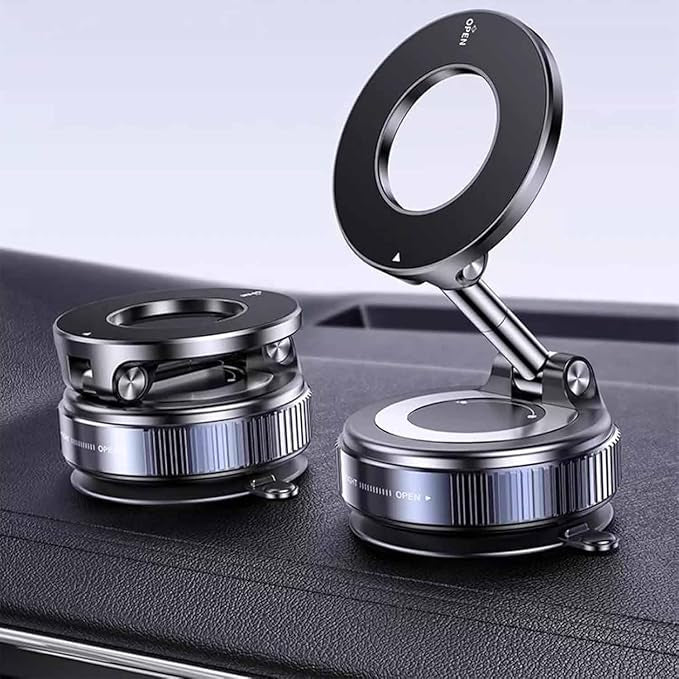 Support de téléphone, support de téléphone magnétique sous vide réglable à 360° Shopellox, support de téléphone mains libres pliable et rétractable pour maquillage/gymnase/miroir, adapté à tous les smartphones (noir)