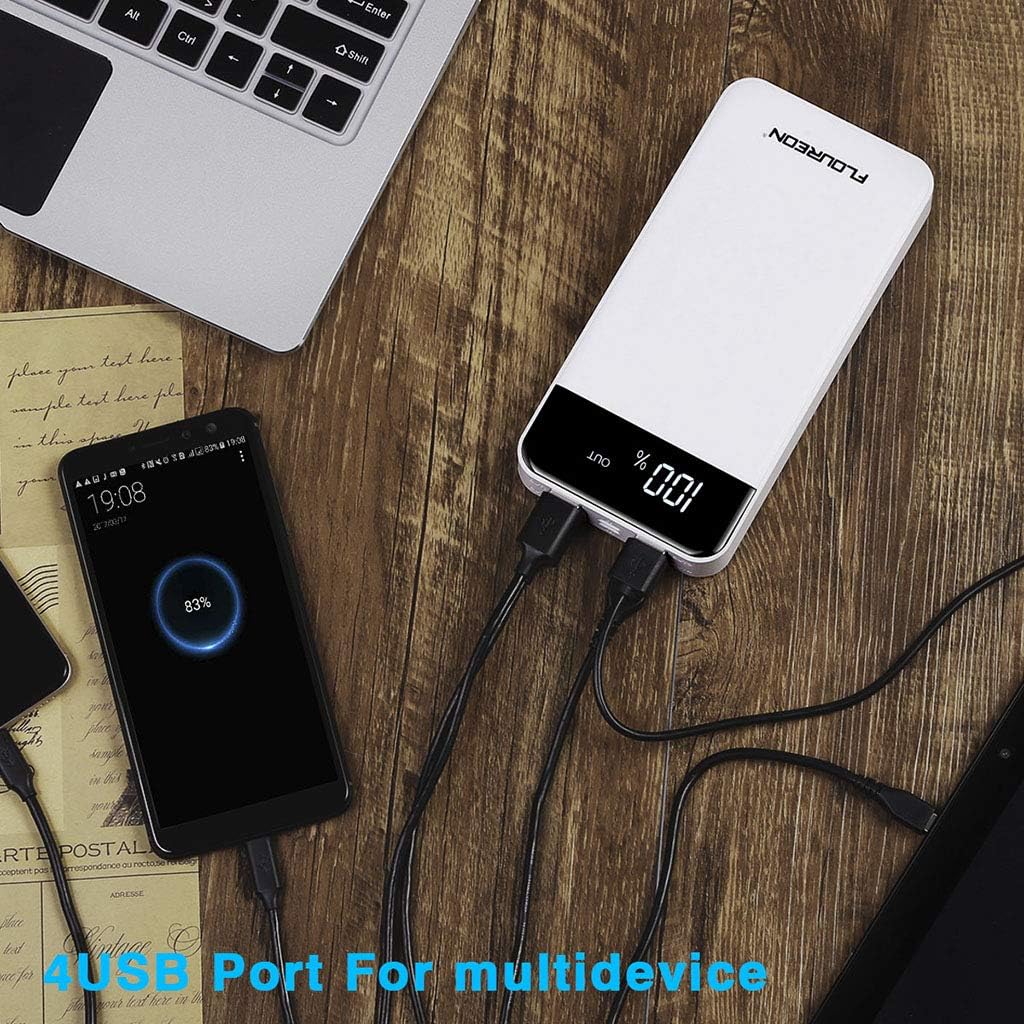 FLOUREON Batterie Externe 20000mAh Power Bank avec L’écran LED Chargeur Portable 2 Ports Entrées 2 Ports Sorties USB pour Téléphone Portable Tablette
