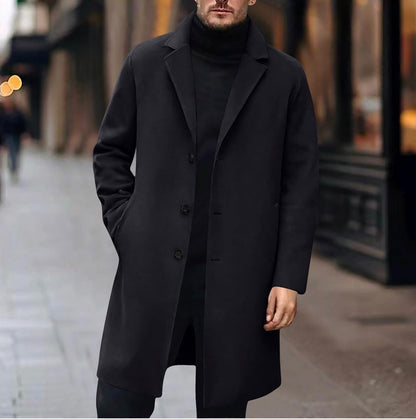 Manteau Homme en Laine Automne-Hiver Longue Simple Boutonnage Blouson Business Vetements Regular Fit Coupe Vent mi Saison