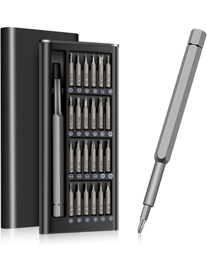 Kit de tournevis de précision 25 en 1 - Mini kit d'outils de réparation magnétique multifonction pour appareils électroniques, ordinateurs portables, montres et plus encore, noir, plat, croix