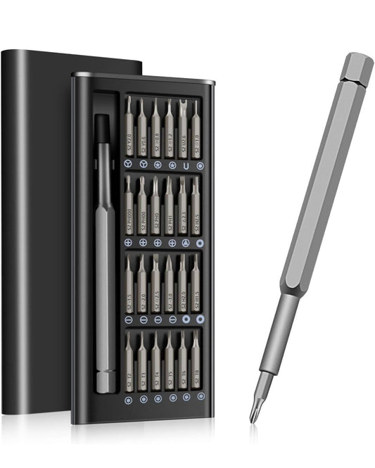 Kit de tournevis de précision 25 en 1 - Mini kit d'outils de réparation magnétique multifonction pour appareils électroniques, ordinateurs portables, montres et plus encore, noir, plat, croix