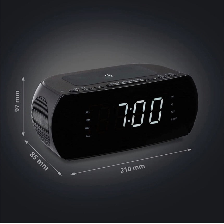 Radio-réveil avec Station de Charge sans Fil, Qi Pad de Charge Rapide iPhone Samsung, Bluetooth