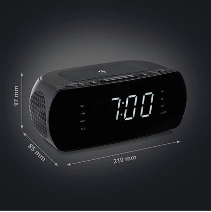 Radio-réveil avec Station de Charge sans Fil, Qi Pad de Charge Rapide iPhone Samsung, Bluetooth