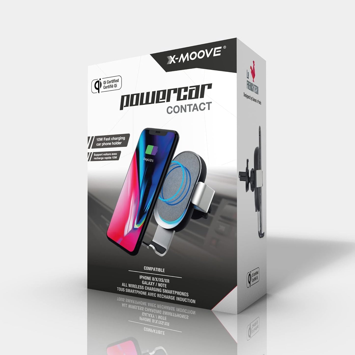 Xmoove - Support Voiture avec Charge sans Fil Rapide Qi - 10W - POWERCAR Contact Inter