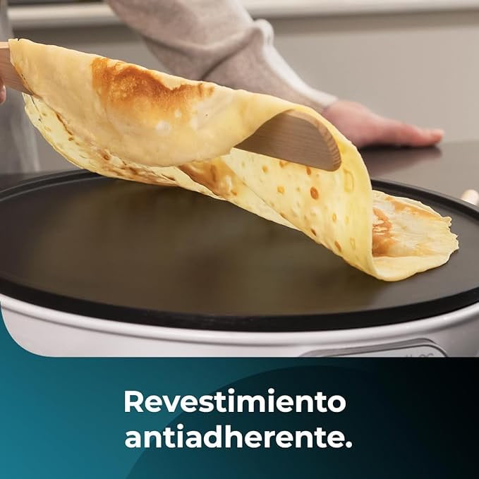 Crêpière, 1200W de Puissance, Revêtement Antiadhésif, Rouleau d'Espacement et Spatule neuf