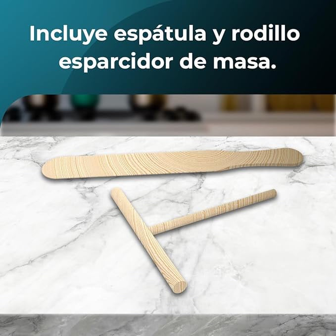 Crêpière, 1200W de Puissance, Revêtement Antiadhésif, Rouleau d'Espacement et Spatule neuf