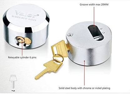 Fermer à clé Rondelle de hockey en acier chromé de 73 mm, Serrure de porte de remplacement pour camionnette robuste ronde à cadenas dissimulé en acier solide