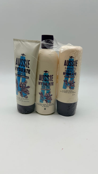 Aussie Hydrate Miracle Shampoing, Après-shampoing Et Soin Intensif Hydratants, Pour Cheveux Secs, Á L'Huile De Macadamia