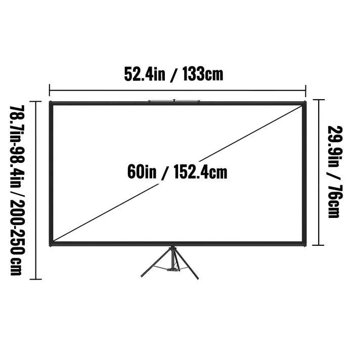 Écran de Projection avec Trépied 60" - Toile de Projection 152,4 cm - 4K HD - Angle de Vue 160 degré