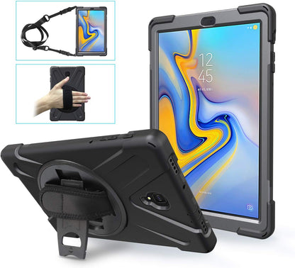 Coque Antichoc pour Samsung Galaxy Tab A 10.5" SM-T595/T590, Étui Armure Robuste avec Support Rotatif, Dragonne et Bandoulière, Protection Housse pour Galaxy Tab A T590/T595, 10.5 Pouces, Noir
