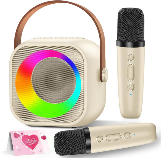 Machine à Karaoké pour Enfants 3-12 Ans - Micro sans Fil Bluetooth, 2 Micros, Lumières LED, Transformateur de Voix - Cadeau Anniversaire Fille/Garçon, Jeux de Musique Famille - Batterie Rechargeable