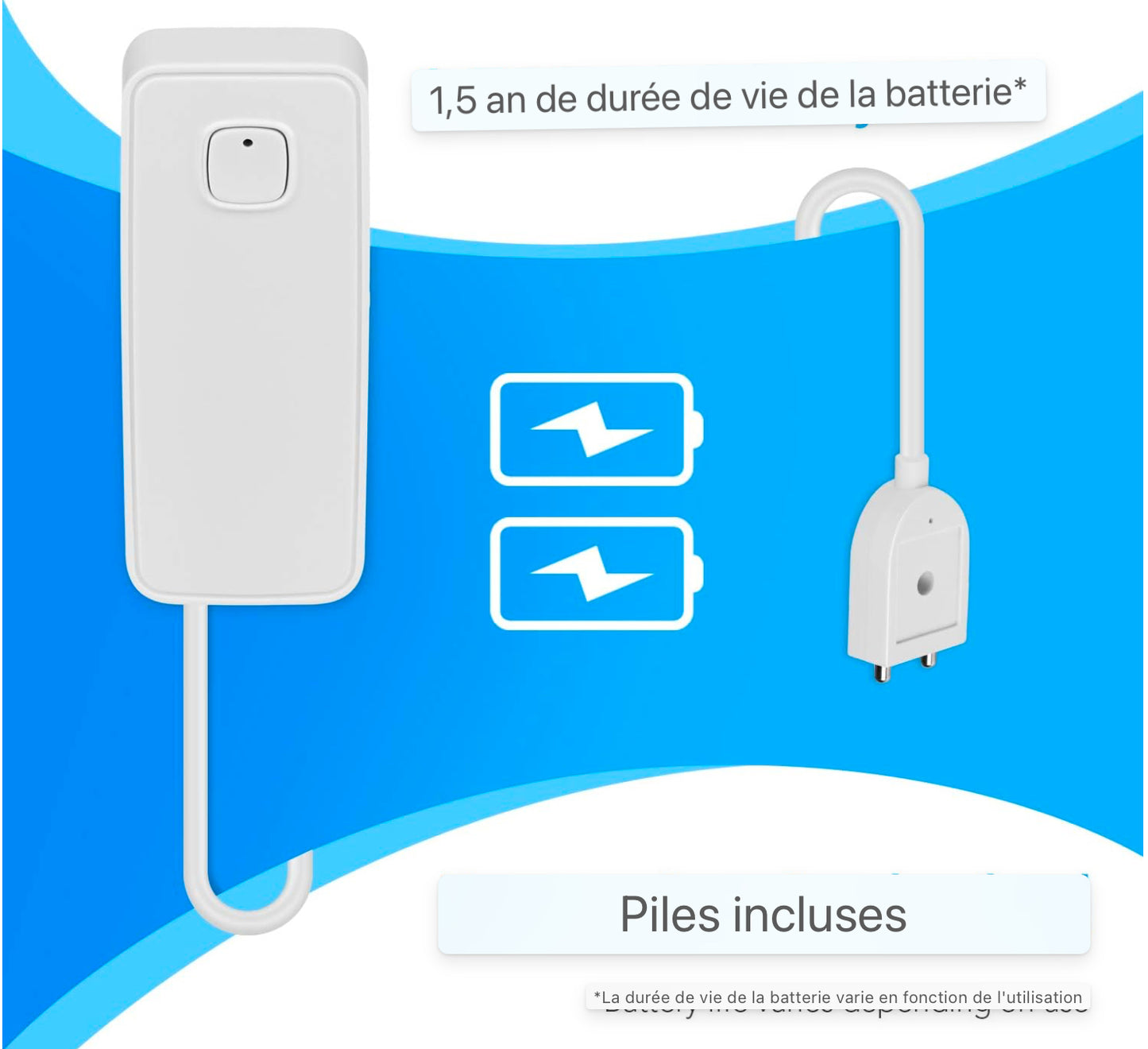 AGSHome Détecteur d'eau WLAN Alarme d'eau, alarme de fuite APP, fonctionne avec l'application SmartLife, fonctionnement sur batterie, pour machine à laver, salle de bain et cave