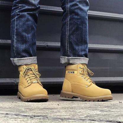 CAMEL CROWN Bottes à lacets Bottes de combat pour hommes Bottes de travail Bottes pour hommes Chaussures de travail en cuir Bottes de travail classiques à tige courte pour extérieur Bottes de loisirs antidérapantes