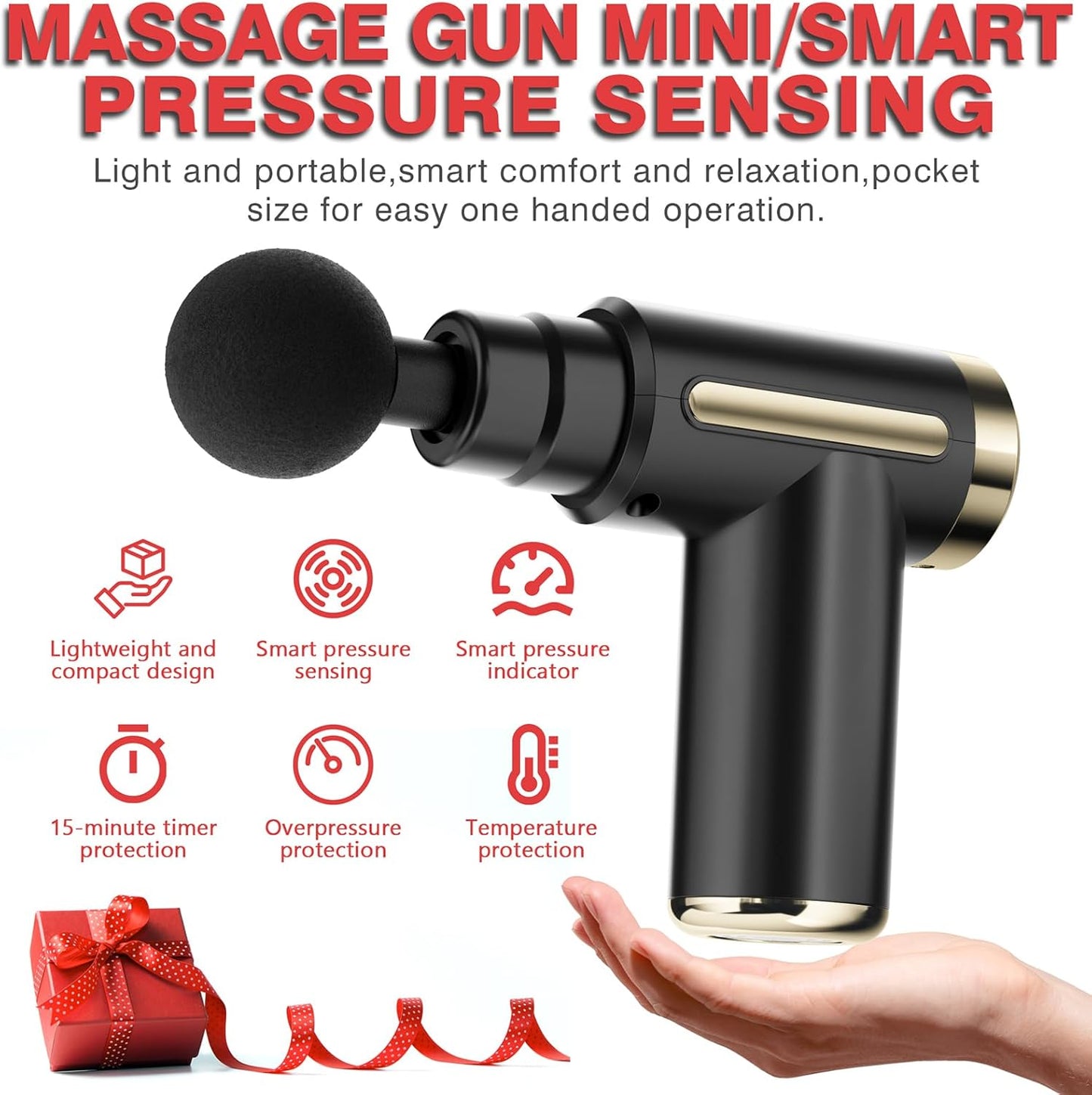 Pistolet de Massage Musculaire, Anti-Douleur Sportif Massage gun, Masseur à percussion musculaire avec 4 têtes de massage, Cadeau de Relaxation pour la Fête des Mères et la Fête des Pères