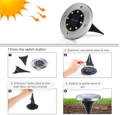 Lampadaires solaires, 8 LEDs Lampadaires solaires Lampes de jardin solaires d'extérieur Lampes solaires blanches chaudes IP65 Projecteurs de sol étanches Lumière de paysage de jardin pour pelouse [6 pièces]