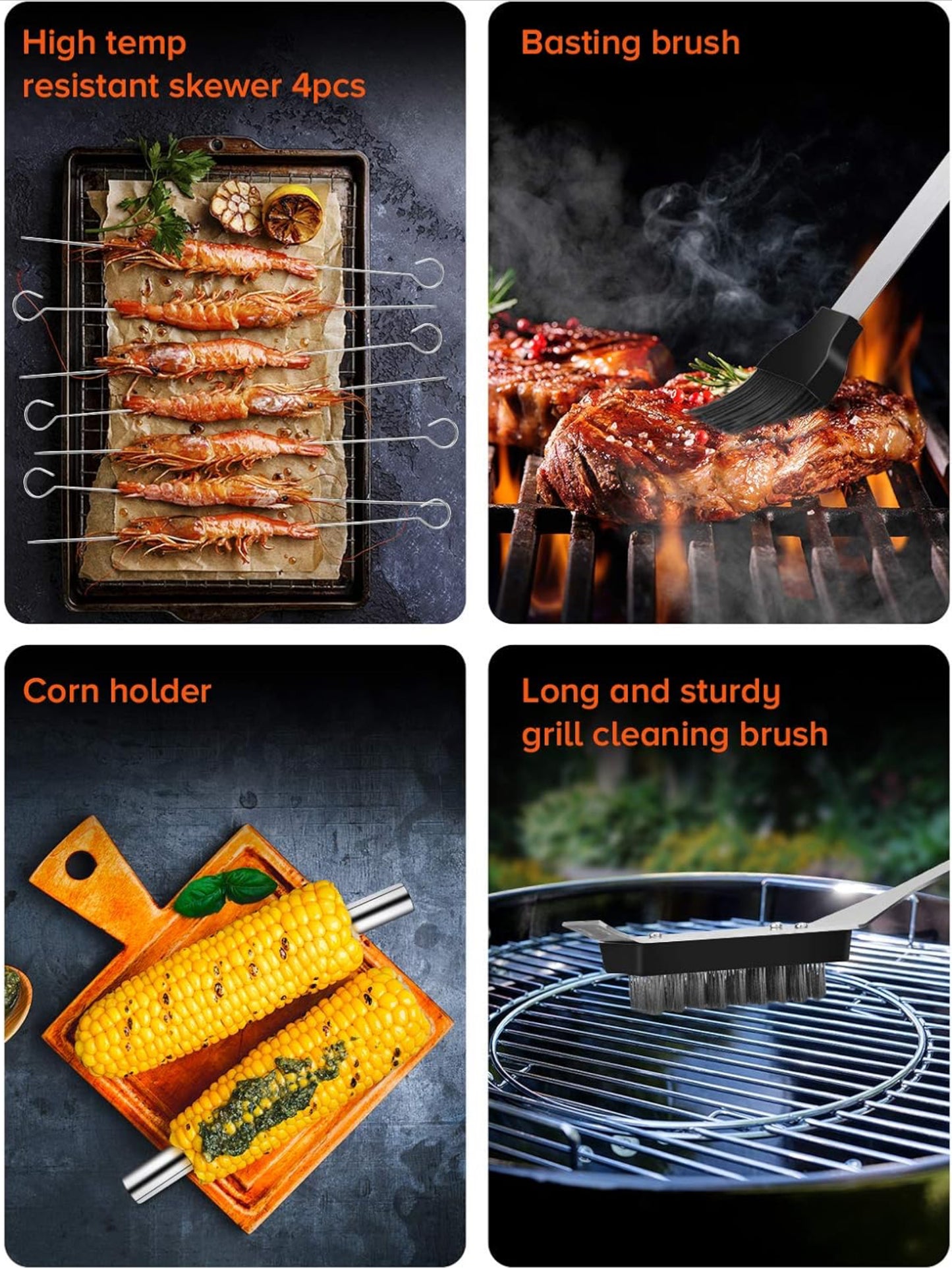 Ustensiles Barbecue, 20 Pièces Kit Barbecue avec Brosse Nettoyage Accessoires, Barbecue Portable Accessoire pour Jardin, Extérieur, Randonnée et Voyage Grillade