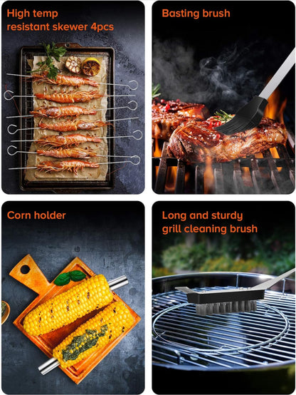 Ustensiles Barbecue, 20 Pièces Kit Barbecue avec Brosse Nettoyage Accessoires, Barbecue Portable Accessoire pour Jardin, Extérieur, Randonnée et Voyage Grillade