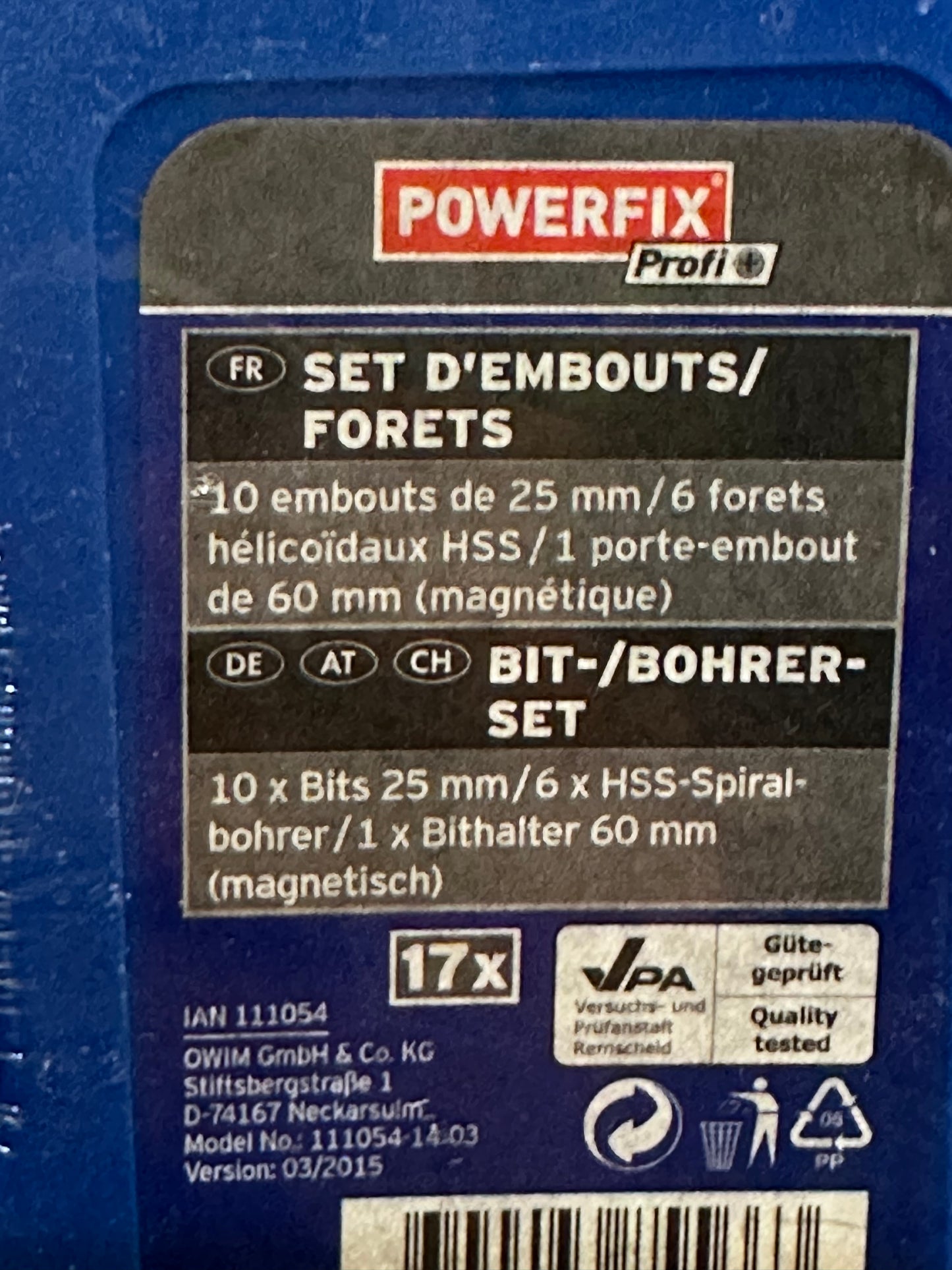 Jeu d'embouts, Powerfix, Profi, porte-embouts HSS foret hélicoïdal 17 pièces