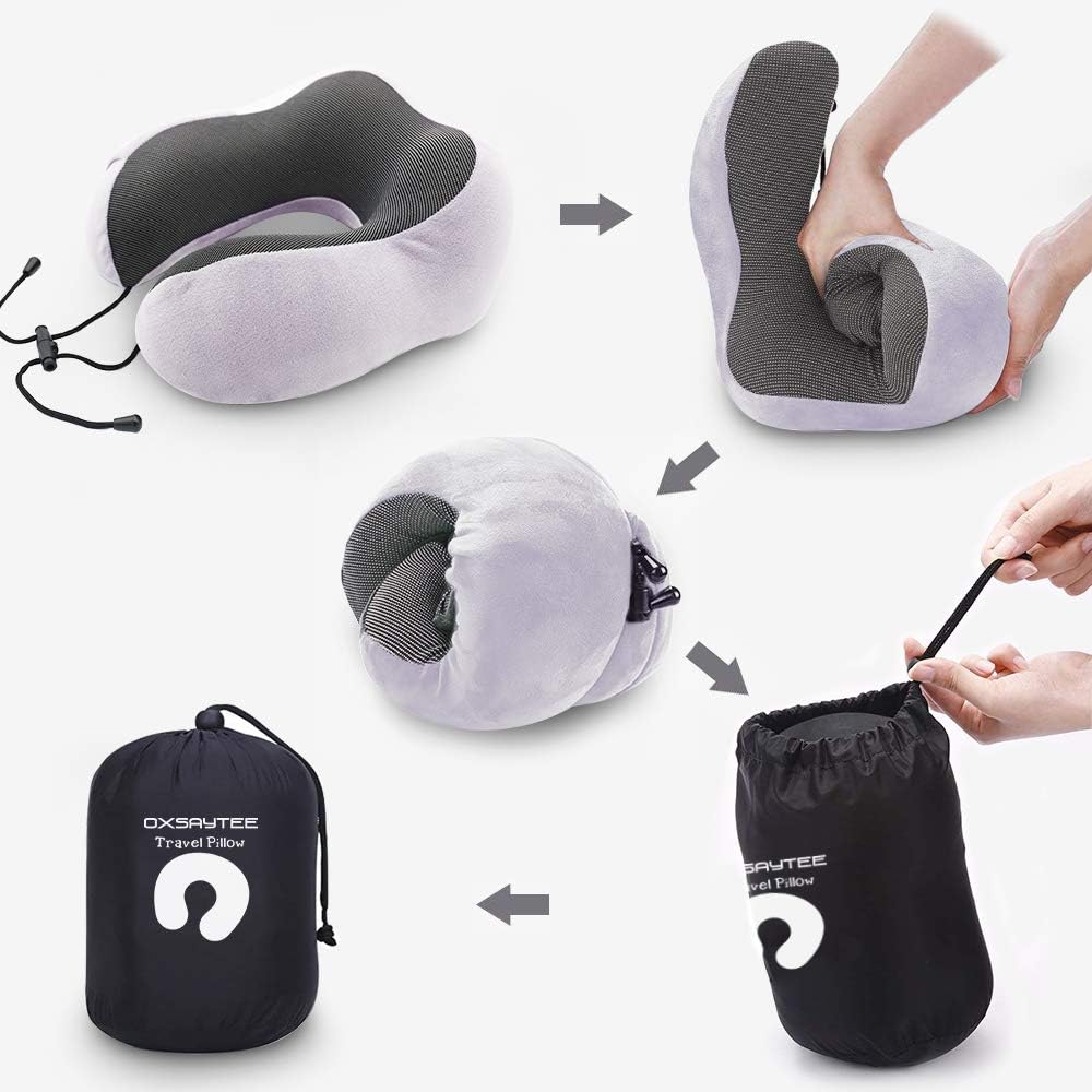 Oreiller de Voyage | U-Oreiller Cervical en Mousse à Mémoire | Couverture du Coussin Voyage Ergonomique Cou Oreiller 360°Tête et Cou Support Parfait- Bouchons d'oreilles, Masque et Sac