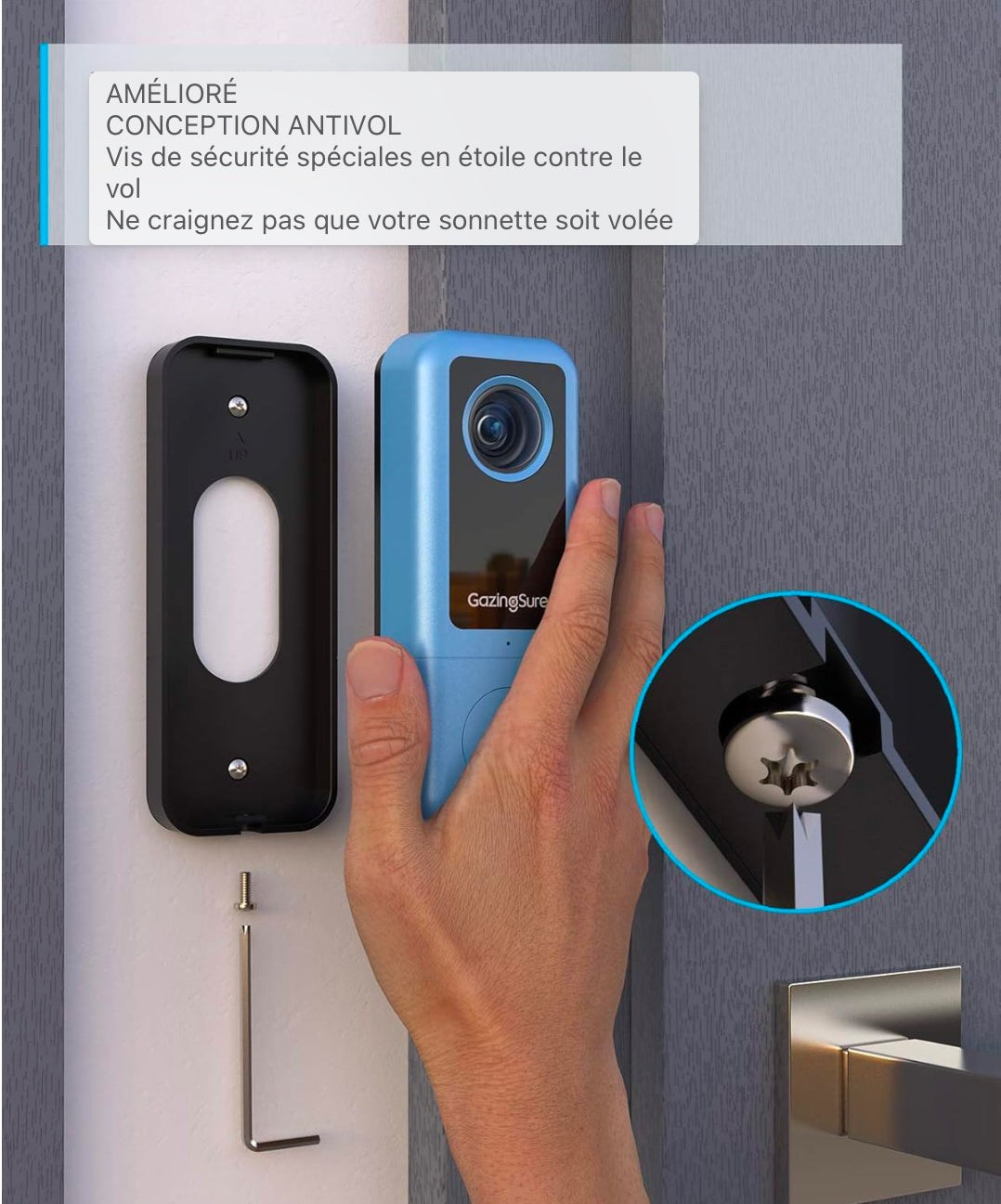 Sonnette vidéo GazingSure - Sonnette de sécurité WLAN 2K avec caméra et carillon, transmission en temps réel, détection de mouvement, résistance aux intempéries IP65, compatible avec Alexa et Google Assistant
