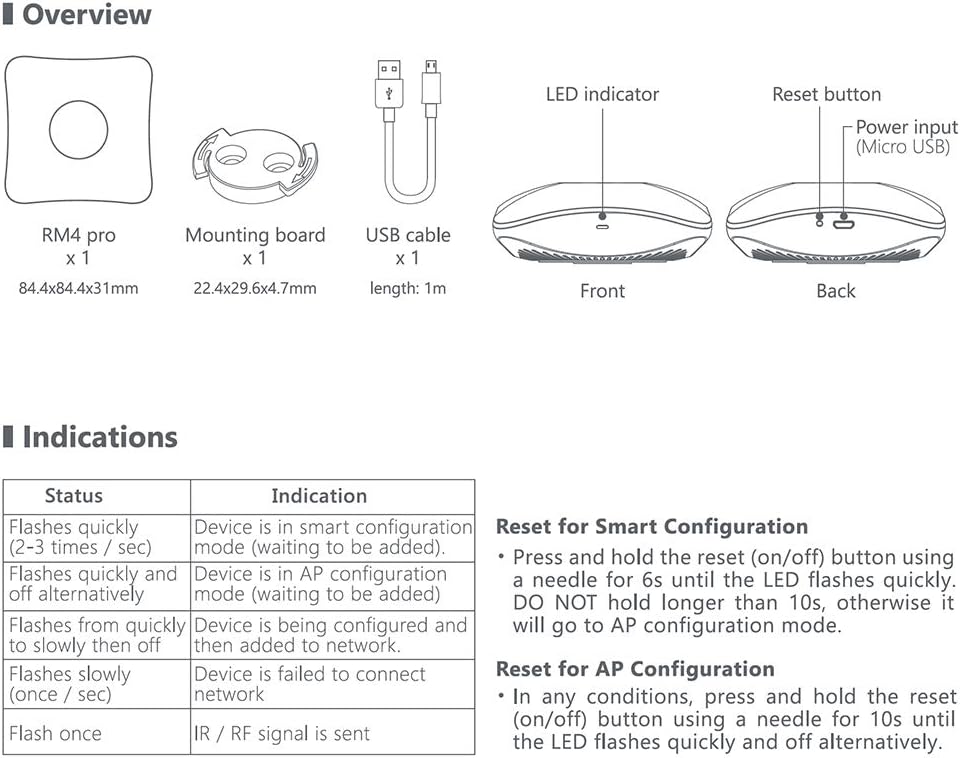 BroadLink RM4 Pro Télécommande Universelle IR et RF, Codes d'apprentissage de la télécommande WiFi pour la Maison Intelligente et Les appareils ménagers TV, STB, AC, Moteur de Rideau Compatible Alexa