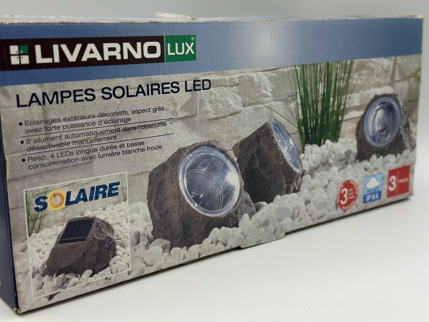 Lot de 3 lampes solaires « pierre » à LED