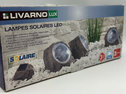 Lot de 3 lampes solaires « pierre » à LED