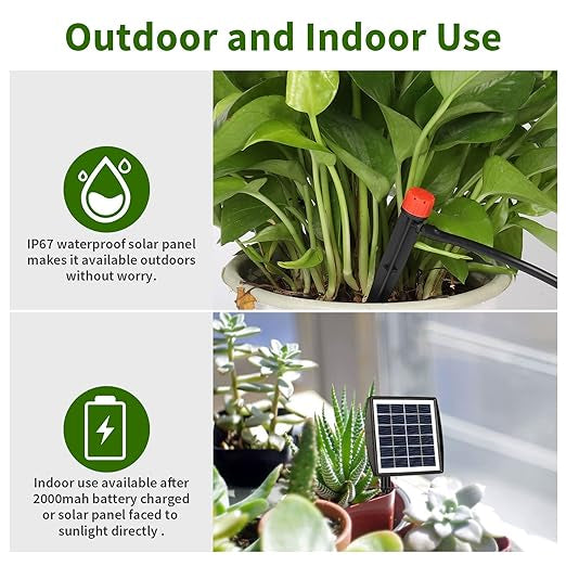 Système D'irrigation Goutte à Goutte énergie Solaire, avec 15m Tuyau, Pelouse Serre Jardin Extérieur