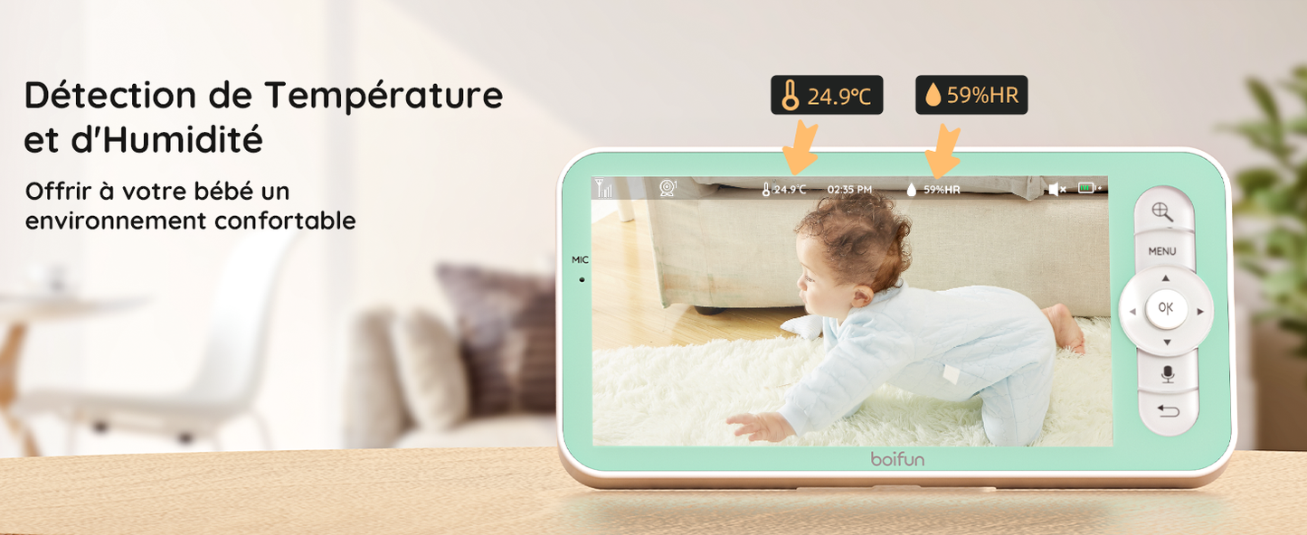 Babyphone Caméra 2K 5" PTZ 355°Camera Bebe,détection des Mouvements, Suivi Automatique neuf