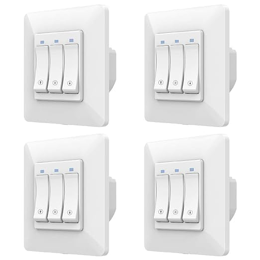 Commutateur de rideau intelligent WiFi, interrupteur de volet roulant WLAN à 3 vitesses, interrupteur de commande vocale à distance APP pour volets roulants de rideau de fenêtre, compatible avec Google Home Alexa Echo, sans hub nécessaire -4Pcs