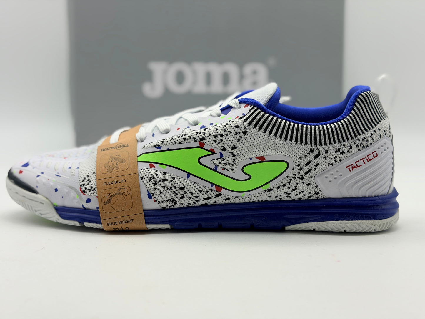 Chaussures de futsal JOMA TACTICO IN - BLANC BLEU/JAUNE FLUO