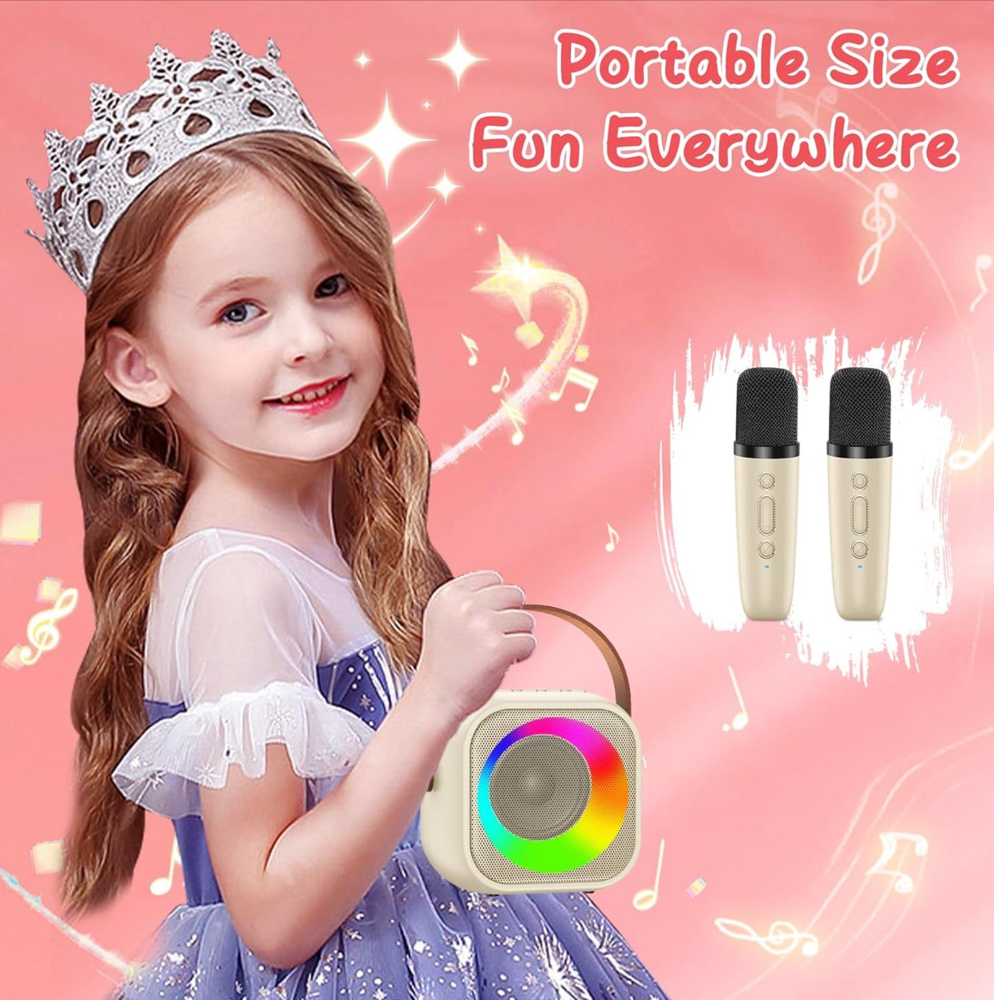 Machine à Karaoké pour Enfants 3-12 Ans - Micro sans Fil Bluetooth, 2 Micros, Lumières LED, Transformateur de Voix - Cadeau Anniversaire Fille/Garçon, Jeux de Musique Famille - Batterie Rechargeable