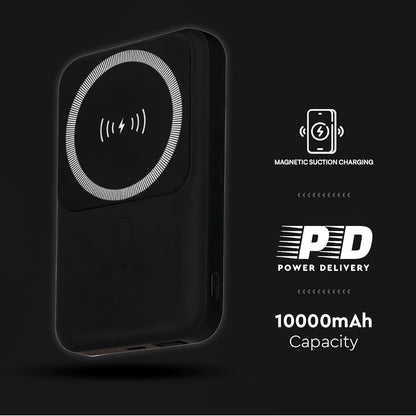 V-TAC Power Bank Magnétique Compatible avec MagSafe - 10 000 mAh - Charge Rapide PD 20 W - Batterie Externe pour Apple iPhone 12/13/14/15/Mini/Pro/Max - Noir