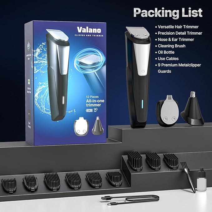Tondeuse Cheveux Hommes, Tondeuse Barbe Homme Charge USB, Tondeuse à Nez, Tondeuse Cheveux Professionnelle de Précision Kit 3 en 1 avec 9 Accessoires de 1 à 16 mm